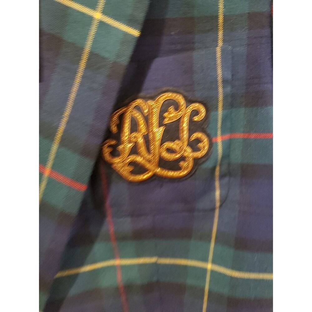 Lauren Ralph Lauren Navy Green Plaid Blazer with Gold Monogram - Picture 10 of 15